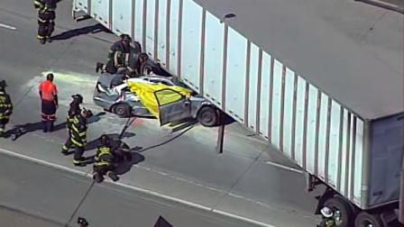 At least one person was killed this afternoon when a vehicle
became trapped under a big-rig on eastbound Interstate Highway 580 in
unincorporated Hayward, a California Highway Patrol officer said.