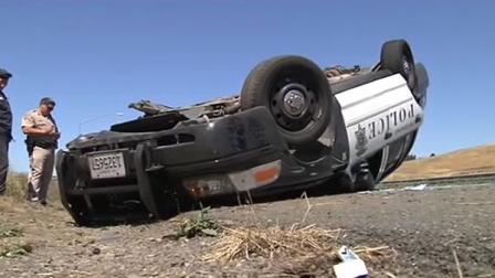 Overturned cop car