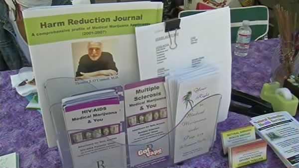 Pro-medical marijuana literature is displayed at the Cannabis and Hemp Expo in Oakland, Calif. Saturday, September 3, 2011.