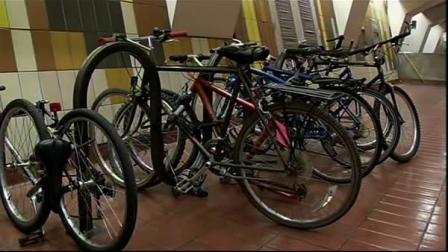 Bikes locked at a BART station in San Francisco