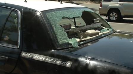 Oakland police are searching for two men who allegedly shot at a CHP car.