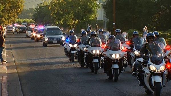 A procession of CHP cars and motorcycles left a funeral chapel in Saint Helena at 7:30 this morning.
