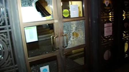Protesters smashed windows at Oakland City Hall.