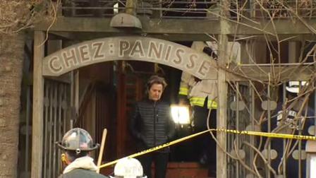 Famed chef Alice Waters surveys damage at her Chez Panisse restaurant in Berkeley.