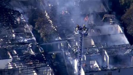 Image over the scene of the fire in Rohnert Park as seen from SKY7-HD