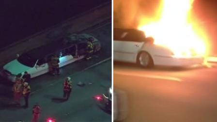 A limousine burst into flames on the San Mateo Bridge, killing five women inside.