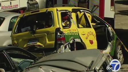 Wrecked cab after Highway 101 crash