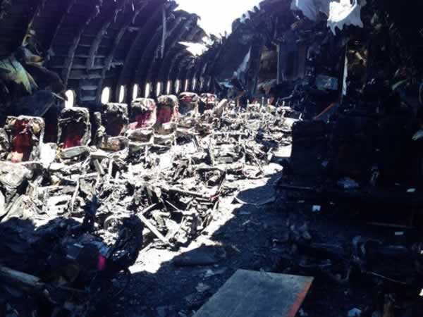 Photo of charred cabin interior of Asiana flight 214.