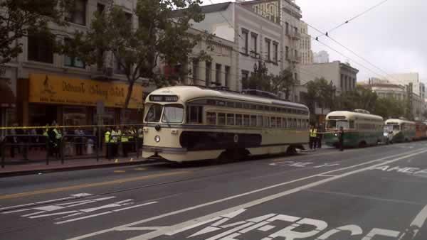 historic F line streetcar, San Francisco, Market Street, Muni, accident, crash