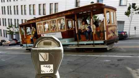 A parking meter is seen near San Franciscos financial district.