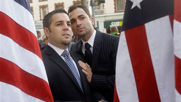 Plaintiffs Jeffrey Zarrillo, left, and Paul Katami are seen outside of the courthouse before a hearing in the Ninth Circuit Court of Appeals, Monday, Dec. 6, 2010, in San Francisco.