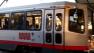 Side view of a Muni light rail train