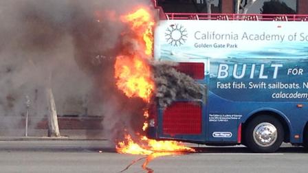 Double decker tour bus catches on fire in SF