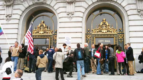 Outside San Francisco City Hall on the verge of...