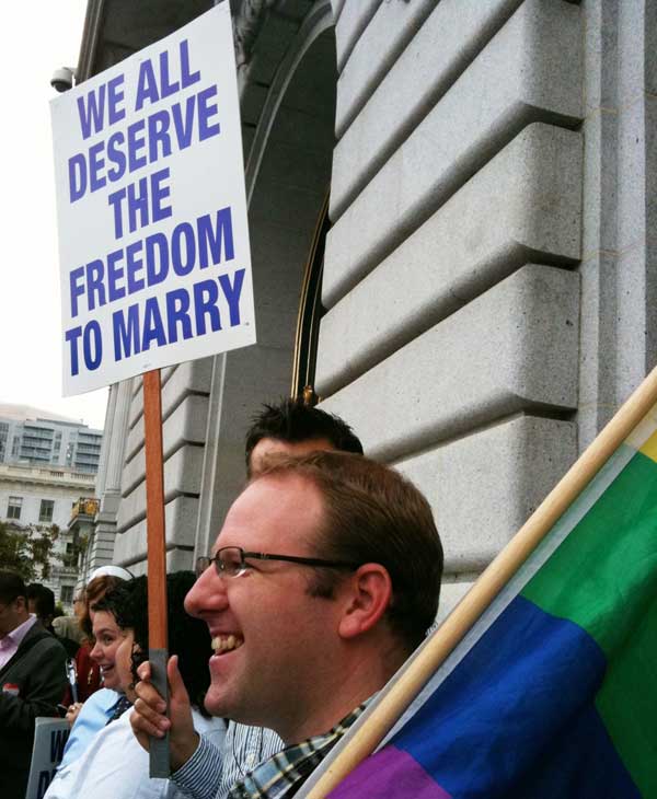 Outside San Francisco City Hall on the verge of...