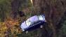 A Toyota sedan plunged about 600 feet down a hillside coming to rest in an orange tree and a pool.