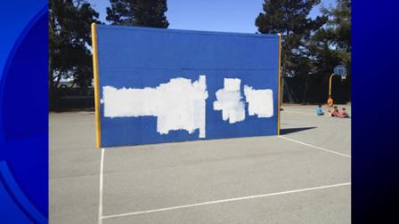 Authorities are investigating graffiti left at an elementary school in Santa Cruz that targets police officers. (Photo courtesy Stephen Baxter, Santa Cruz Sentinel)