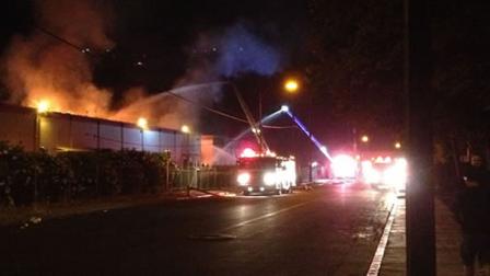 four-alarm warehouse fire