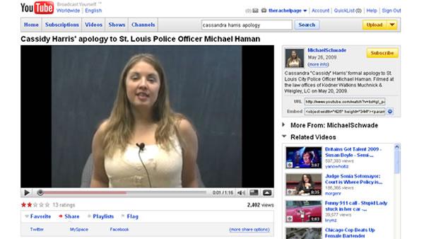 Cassandra Harris, YouTube apology, St. Louis, Police Officer Michael Haman