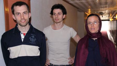 FILE - In this May 21, 2010 file photo, American hikers Shane Bauer, left, Josh Fattal, center, and Sarah Shourd are shown in Tehran.
