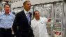 President Obama, center, is given a tour of Solyndra by Executive Vice President Ben Bierman, right, as Chief Executive Officer Chris Gronet, left, walks along at Solyndra Inc. in Fremont, Calif.