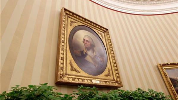 Renovations to the Oval Office, including a new carpet, drapes, wallpaper and furniture, are seen, Tuesday, Aug. 31, 2010, at the White House in Washington.