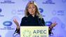 Secretary of State Hillary Rodham Clinton gestures while addressing the Asia-Pacific Economic Cooperation (APEC) Women and the Economy Summit meeting in San Francisco, Friday, Sept. 16, 2011. (AP Photo/Paul Sakuma)