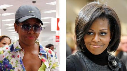 This combo image shows two images of First Lady Michelle Obama in 2011. (Left) First Lady Michelle Obama, wearing a hat and sunglasses, walks out of a Target department store in Alexandria, Va., Thursday, Sept. 29, 2011, after doing some shopping.