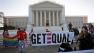 Demonstrators stand outside the Supreme Court in Washington, Tuesday, March 26, 2013, where the court will hear arguments on California�