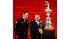 San Francisco Mayor Gavin Newsom, left, and BMW Oracle Racing owner Larry Ellison stand with the Americas Cup