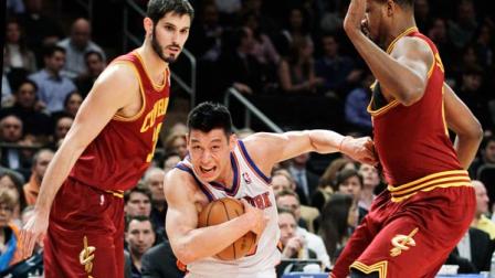 New York Knicks guard Jeremy Lin (17) drives past Cleveland Cavaliers forwards Omri Casspi (36) and Tristan Thompson (13) in the first half of their NBA basketball game at New Yorks Madison Square Garden, Wednesday, Feb. 29, 2012.