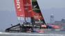 Emirates Team New Zealand races alone past Alcatraz Island during an Americas Cup challenger series sailing race Sunday, July 7, 2013, in San Francisco.