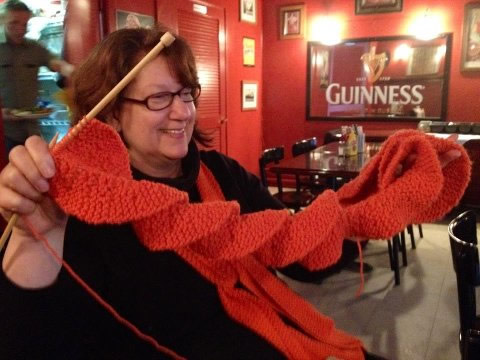 Knitting a lucky Giants scarf while watching...