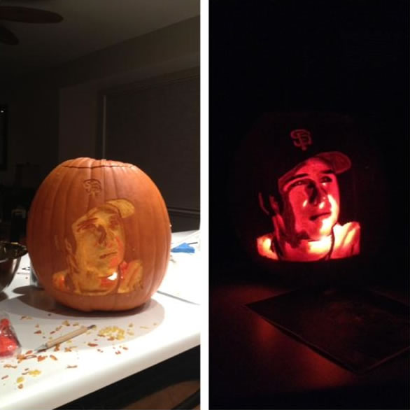 Buster Posey carving by Casey Slate (Photo...