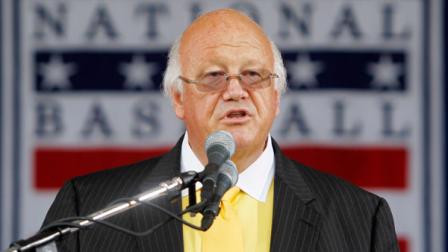 Jon Miller speaks after receiving the Ford C. Frick Award for broadcasting during the Baseball Hall of Fame ceremony in Cooperstown, N.Y., on Sunday, July 25, 2010.