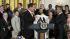 President Barack Obama, holds up a San Francisco...