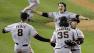 San Francisco Giants celebrate after the Giants defeated the Detroit Tigers, 4-3, in Game 4 of baseballs World Series