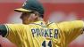 Oakland Athletics Jarrod Parker works against the Los Angeles Angels in the first inning of a baseball game on Sunday, July 28, 2013, in Oakland, Calif. (AP Photo/Ben Margot)