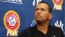 New York Yankees third baseman Alex Rodriguez answers questions from the media during a press conference after a minor league baseball rehab start with the Trenton Thunder in a game against the Reading Fightin Phils, Saturday, Aug. 3, 2013.