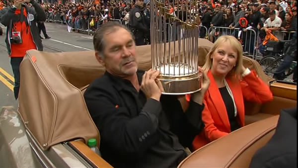 Bruce Bochy celebrating at the SF Giants World...