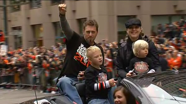 Jeremy Affeldt celebrating at the SF Giants...