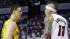 Indiana Pacers forward Tyler Hansbrough (50) exchanges words with Miami Heat forward Chris Andersen (11) during the first half of Game 1 in their NBA basketball Eastern Conference finals playoff series, Wednesday, May 22, 2013 in Miami.