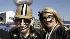 New Orleans Saints fans are seen outside Sun Life Stadium before the NFL Super Bowl XLIV football game.