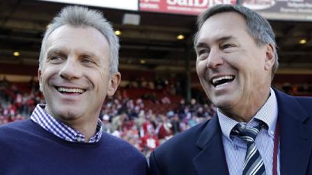 San Francisco 49ers quarterback Joe Montana and former wide receiver Dwight Clark