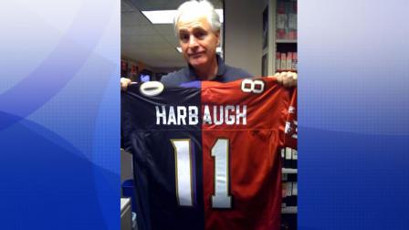 HarBowl jersey from when Jim and John Harbough faced each other for the first time as NFL coaches.