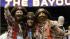 From left, San Francisco 49ers fans Vince Knoss,...
