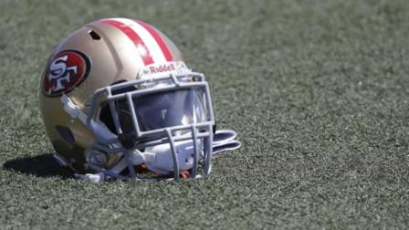A San Francisco 49ers helmet during NFL football training camp on Thursday, Aug. 1, 2013, in Santa Clara, Calif. (AP Photo/Marcio Jose Sanchez)
