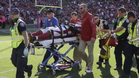 Arizona Cardinals defensive end Calais Campbell is carted off the field after being injured during the fourth quarter of an NFL football game against the San Francisco 49ers in San Francisco, Sunday, Oct. 13, 2013. (AP Photo/Ben Margot)