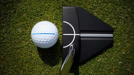 Kramski Model 325 Putter. The back of the circle indicates the putters center of gravity. Match it to the middle of your stance. For lie angle and body position, place the putter flat on the ground, and then split the back two lines with the single line extending from the back of the semi-circle.