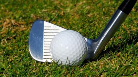 The ball looks large compared with the face of the 7 iron.